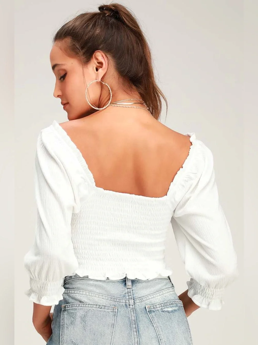 Free People Brencye Ivory Smocked Crop Top Size Small